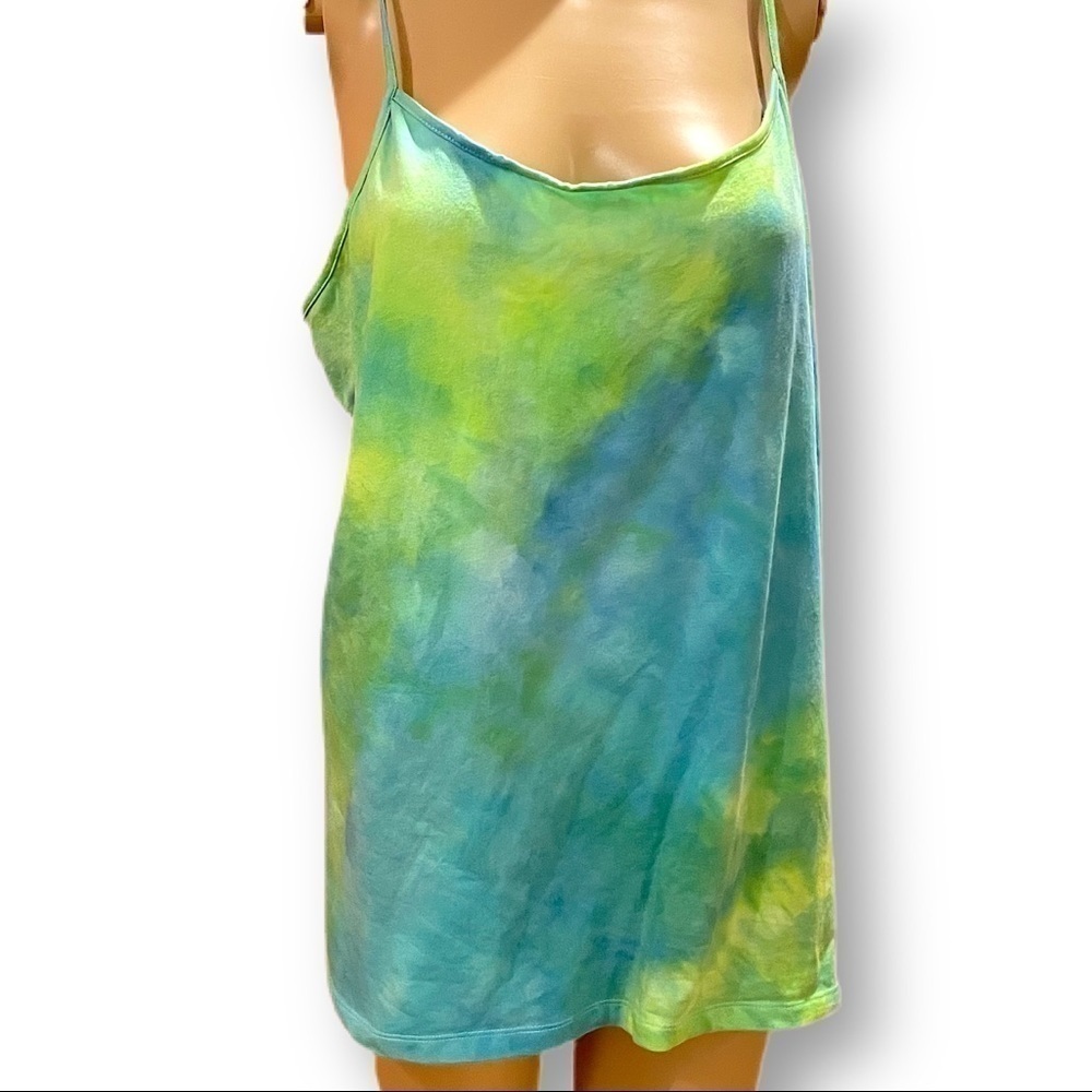 Tie dye tank top blue green ocean underwater sky nature XL